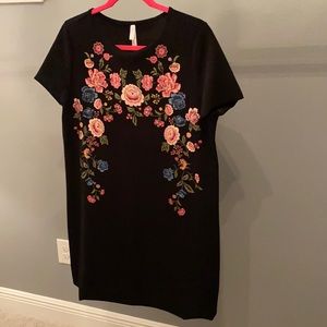 Black Mini Dress with floral embroidery